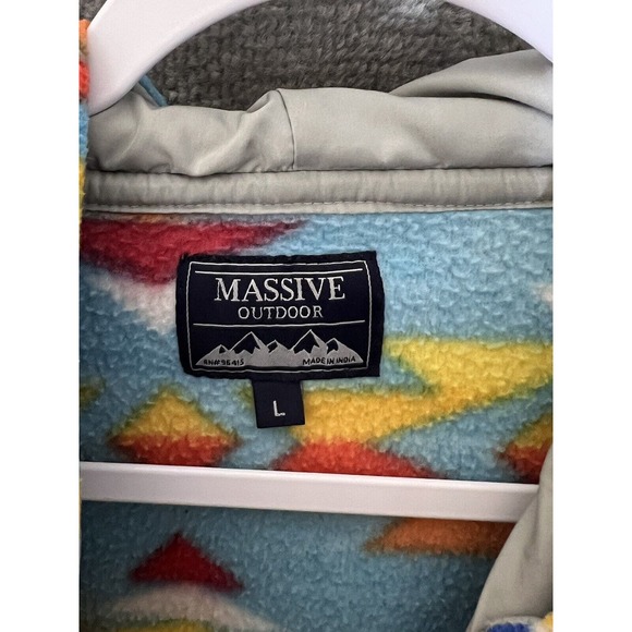 Massive Outdoor Aztec‎ Southwest Fleece Pullover Hoodie Mens Size Large - Picture 3 of 10